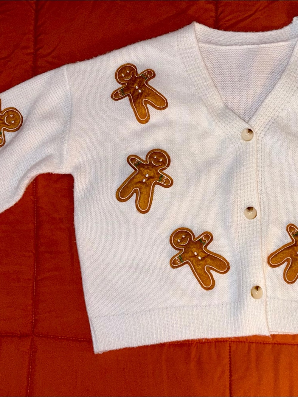 SHEIN White Gingerbread Patch Cardigan